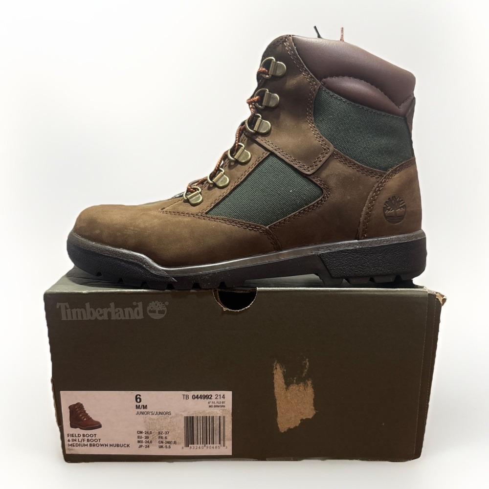 [TB044992214] Grade School Timberland 6‎ INCH FIELD BOOT JUNIOR 'BROWN GREEN'